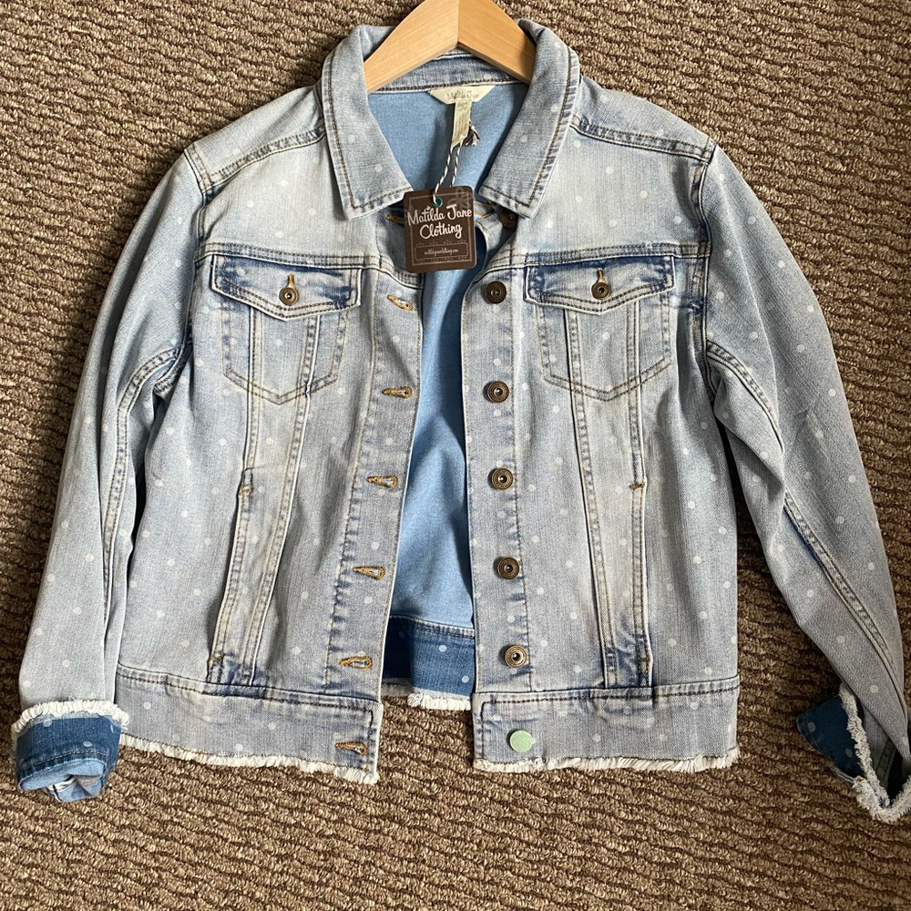 Matilda Jane super soft jean jacket with subtle polka dots. Size small.